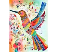 Artery8 Hummingbird With Multicolour Pattern Feathers Folk Art Watercolour Painting Extra Large XL Wall Art Poster Print