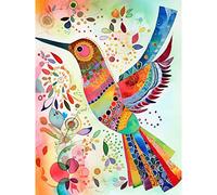 Artery8 Hummingbird With Multicolour Pattern Feathers Folk Art Watercolour Painting Large Wall Art Poster Print Thick Paper 18X24 Inch