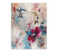 Artery8 Hummingbird and Zinnia Flower Blooms Oil Painting Living Room Unframed Wall Art Print Poster Home Decor Premium