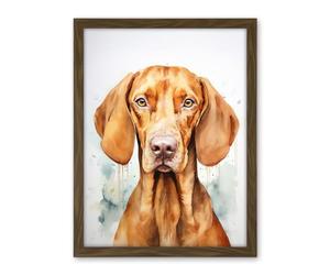 Artery8 Hungarian Vizsla Dog Soft Watercolour Artwork Golden Rust Teal Bright Portrait Artwork Framed Wall Art Print 18X24 Inch