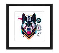 Artery8 Husky Dog Geometric Steampunk Pet Blue Teal Orange Navy Painting Square Wooden Framed Wall Art Print Picture 8X8 Inch in Black Artery8 Black