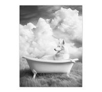 Artery8 Husky in a Bathtub on Field Black White Surreal Bathroom Toilet Extra Large XL Wall Art Poster Print