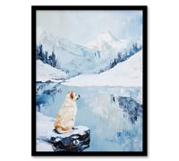 Artery8 Husky In Snowy Mountain Lake Landscape Dog Lover Wall Art Print - A4 Size
