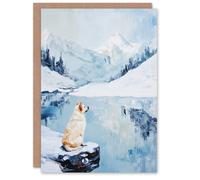Artery8 Greeting Card Husky In Snowy Mountain Lake Landscape Dog Lover Blank For Him Or Her Art Birthday Card