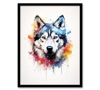 Artery8 Husky Lovers Gift Watercolour Pet Portrait Painting Artwork Artwork Framed Wall Art Print A4