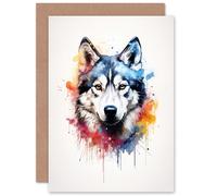 Artery8 Husky Lovers Gift Watercolour Pet Portrait Painting Artwork Sealed Greeting Card Plus Envelope Blank inside