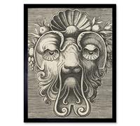 Artery8 Huys Shell Shaped Mask Fruit Engraving Drawing Art Print Framed Poster Wall Decor 12x16 inch
