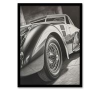 Artery8 Hyper Realism Pencil Drawing Sports Car Graphic Gift For Him Artwork Framed Wall Art Print A4