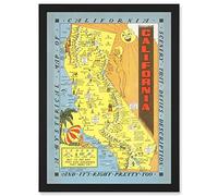 Artery8 Hysterical Map Lindgren 1948 California Pictorial Artwork Framed Wall Art Print A4
