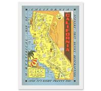 Artery8 Hysterical Map Lindgren 1948 California Pictorial Artwork Framed Wall Art Print A4