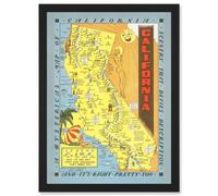 Artery8 Hysterical Map Lindgren 1948 California Pictorial Artwork Framed Wall Art Print A4