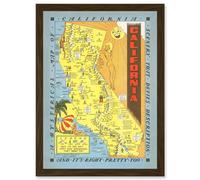 Artery8 Hysterical Map Lindgren 1948 California Pictorial Artwork Framed Wall Art Print A4