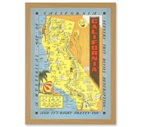 Artery8 Hysterical Map Lindgren 1948 California Pictorial Artwork Framed Wall Art Print A4