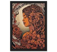 Artery8 I am Woman Modern Floral Linocut Illustration Artwork Framed A3 Wall Art Print