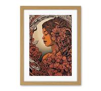 Artery8 I am Woman Modern Floral Linocut Illustration Artwork Framed Wall Art Print 18X24 Inch
