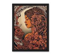 Artery8 I am Woman Modern Floral Linocut Illustration Artwork Framed Wall Art Print 18X24 Inch