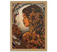 Artery8 I am Woman Modern Floral Linocut Illustration Artwork Framed Wall Art Print A4