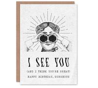 Artery8 I See You Gorgeous Vintage Binoculars Woman Birthday Card