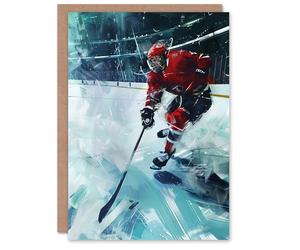 Artery8 Ice Hockey Player in Game Oil Painting Stadium Greeting Birthday Card Him Her All Blank