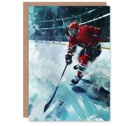 Artery8 Ice Hockey Player in Game Oil Painting Stadium Greeting Birthday Card Him Her All Blank