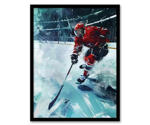 Artery8 Ice Hockey Player in Game Oil Painting Stadium Man Cave Fathers Day Artwork Framed Wall Art Print A4