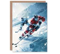 Artery8 Ice Hockey Players in Game Oil Painting Winter Greeting Birthday Card Him Her All Blank