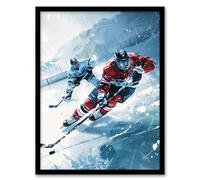 Artery8 Ice Hockey Players in Game Oil Painting Winter Man Cave Fathers Day Artwork Framed Wall Art Print A4