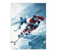 Artery8 Ice Hockey Players in Game Oil Painting Winter Man Cave Fathers Day Large Wall Art Poster Print Thick Paper 18X24 Inch