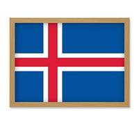Artery8 Iceland National Flag Patriotic Vexillology World Flags Country Region Poster Artwork Framed Wall Art Print A4