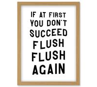 Artery8 If At First You Don't Succeed Flush Again Funny Bathroom Wall Art Toilet Sign Artwork Framed Wall Art Print A4