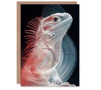 Artery8 Iguana Modern Red Blue Xray Effect Portrait Birthday Greeting Card Artery8 Red