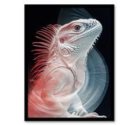 Artery8 Iguana Modern Red Blue Xray Effect Portrait Living Room Artwork Framed Wall Art Print A4