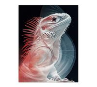 Artery8 Iguana Modern Red Blue Xray Effect Portrait Wall Art Print | Size: W12" x H16" Artery8 Red W12" x H16"