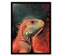 Artery8 Iguana Portrait Red Teal Blue Modern Abstract Living Room Artwork Framed Wall Art Print 18X24 Inch