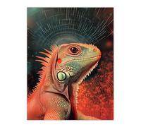Artery8 Iguana Portrait Red Teal Blue Modern Abstract Living Room Large Wall Art Poster Print Thick Paper 18X24 Inch