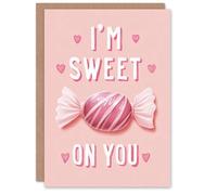 Artery8 I'm Sweet On You Pink Wrapped Candy Simple Cute Valentine's Day Card