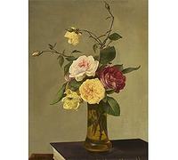 Artery8 Imitator Of Henri Fantin Latour Roses In A Vase Painting Art Print Canvas Premium Wall Decor Poster Mural