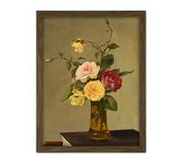 Artery8 Imitator Of Henri Fantin Latour Roses In A Vase Painting Artwork Framed Wall Art Print 18X24 Inch