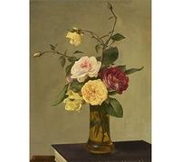 Artery8 Imitator Of Henri Fantin Latour Roses In A Vase Painting Premium Wall Art Canvas Print 18X24 Inch
