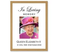 In Loving Memory Her Majesty Queen Elizabeth II Portrait Artwork Framed Wall Art Print A4 Artery8 Light Oak One Size