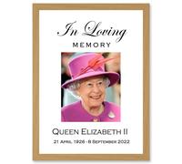In Loving Memory Her Majesty Queen Elizabeth II Portrait Artwork Framed Wall Art Print A4 Artery8 Light Oak One Size