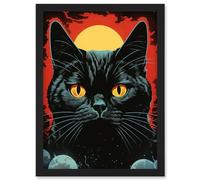 Artery8 In the Shadow of the Celestial Black Cat Vintage Pulp Art Sci-Fi Cover Artwork Red Yellow Blue Solar Eclipse Artwork Framed Wall Art Print A4