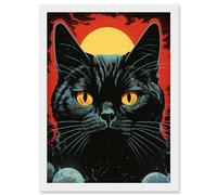 Artery8 In the Shadow of the Celestial Black Cat Vintage Pulp Art Sci-Fi Cover Artwork Red Yellow Blue Solar Eclipse Artwork Framed Wall Art Print A4