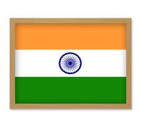 Artery8 India National Flag Vexillology World Flags Country Region Poster Artwork Framed Wall Art Print A4 in Light Oak Artery8 Light Oak