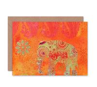 Artery8 Indian Elephant Colourful Greeting Card in Orange Artery8 Orange