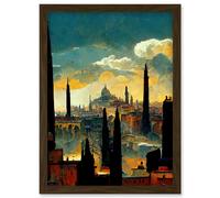 Doppelganger33 LTD Industrial Cityscape Sunset Artwork Framed Wall Art Print A4