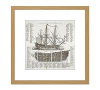 Artery8 Information Diagram Warship First Third Rate 1728 Navy Naval 8X8 Inch Square Wooden Framed Wall Art Print Picture with Mount in Light Oak Artery8 Light Oak