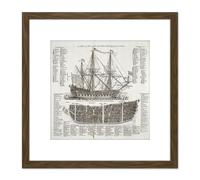 Artery8 Information Diagram Warship First Third Rate 1728 Navy Naval 8X8 Inch Square Wooden Framed Wall Art Print Picture with Mount in Brown Artery8 Brown