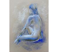 Artery8 Ingeborg Bernhard Blue Nude Drawing Premium Wall Art Canvas Print 18X24 Inch