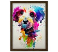 Artery8 Ink Splatter Cockapoo Dog Watercolour Painting Artwork Framed Wall Art Print A4 in Brown Artery8 Brown